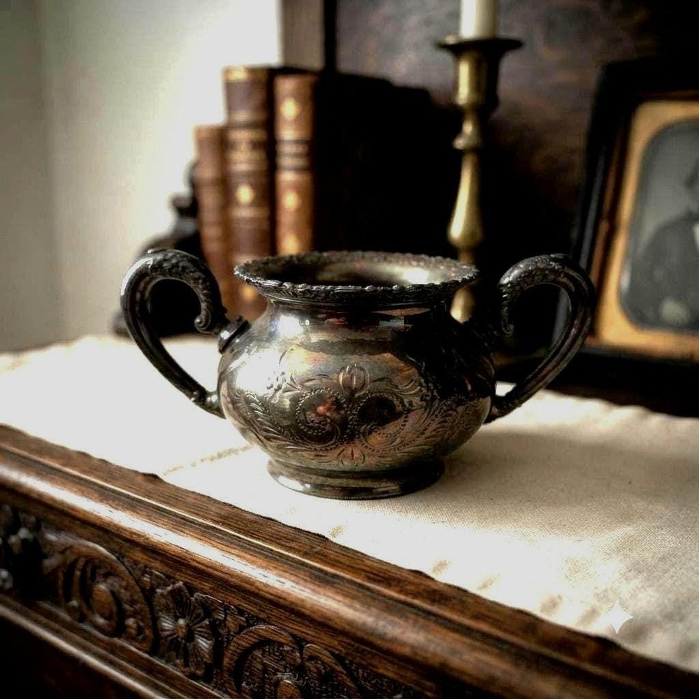 Antique Van Bergh #468 Quadruple SilverPlate Sugar Bowl Victorian Silverplate